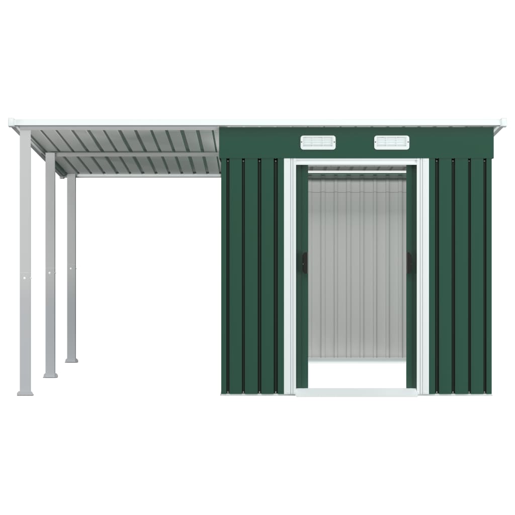 8718475724728_g_en_hd_4 vidaXL Garden Shed with Extended Roof Green 346x236x181 cm Steel - Image 5