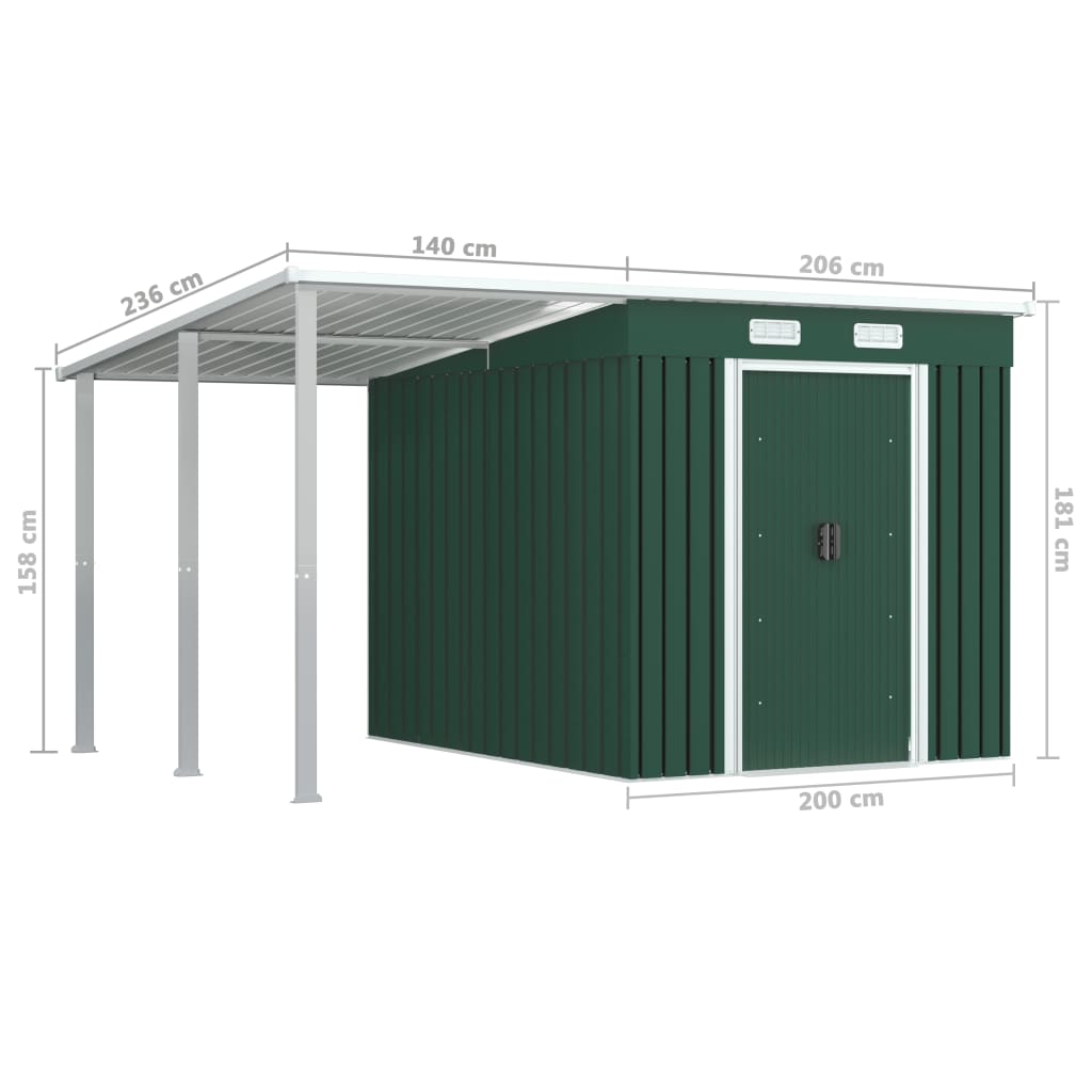 8718475724728_g_en_hd_7 vidaXL Garden Shed with Extended Roof Green 346x236x181 cm Steel - Image 8