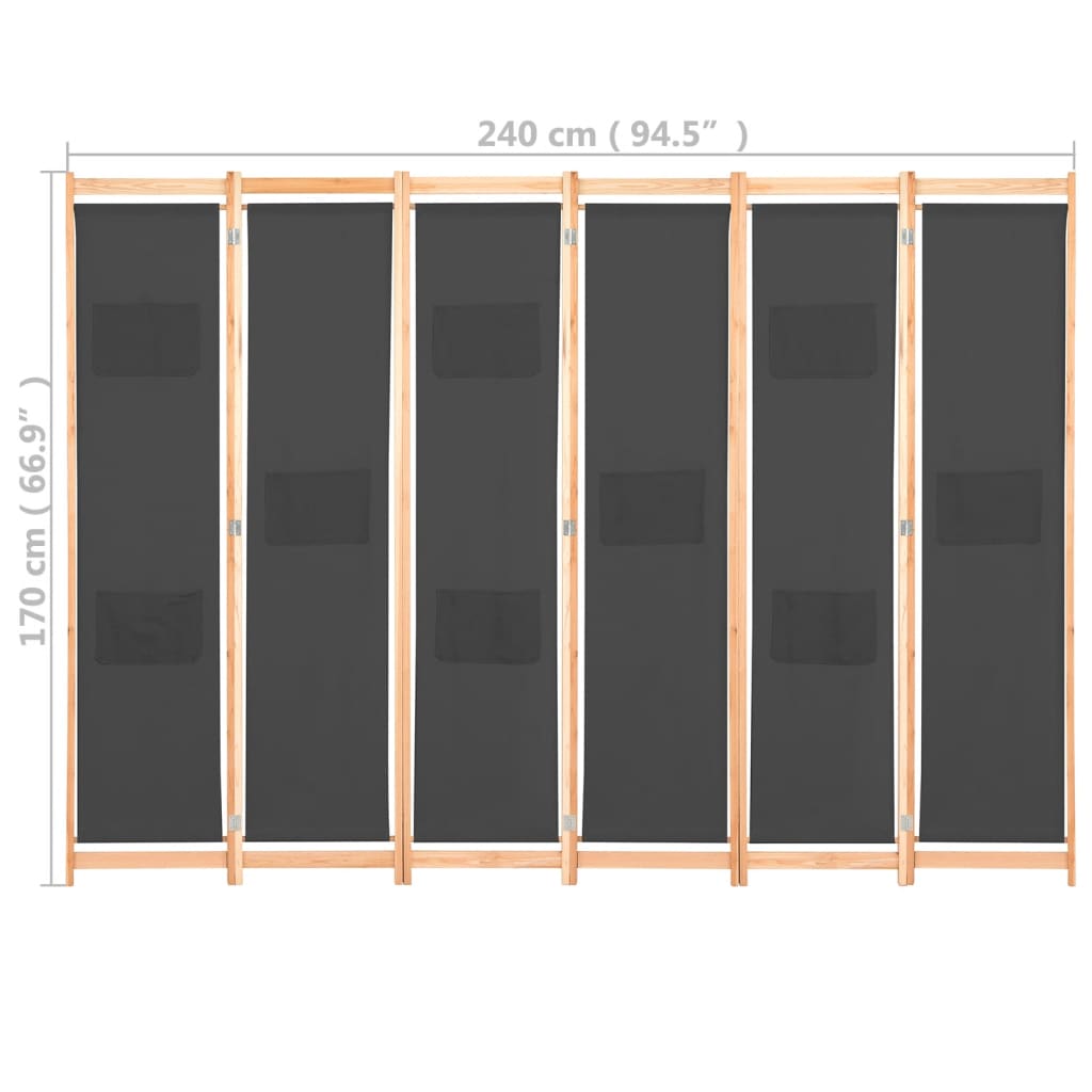 8718475730866_g_en_hd_7 vidaXL 6-Panel Room Divider Grey 240x170x4 cm Fabric - Image 8