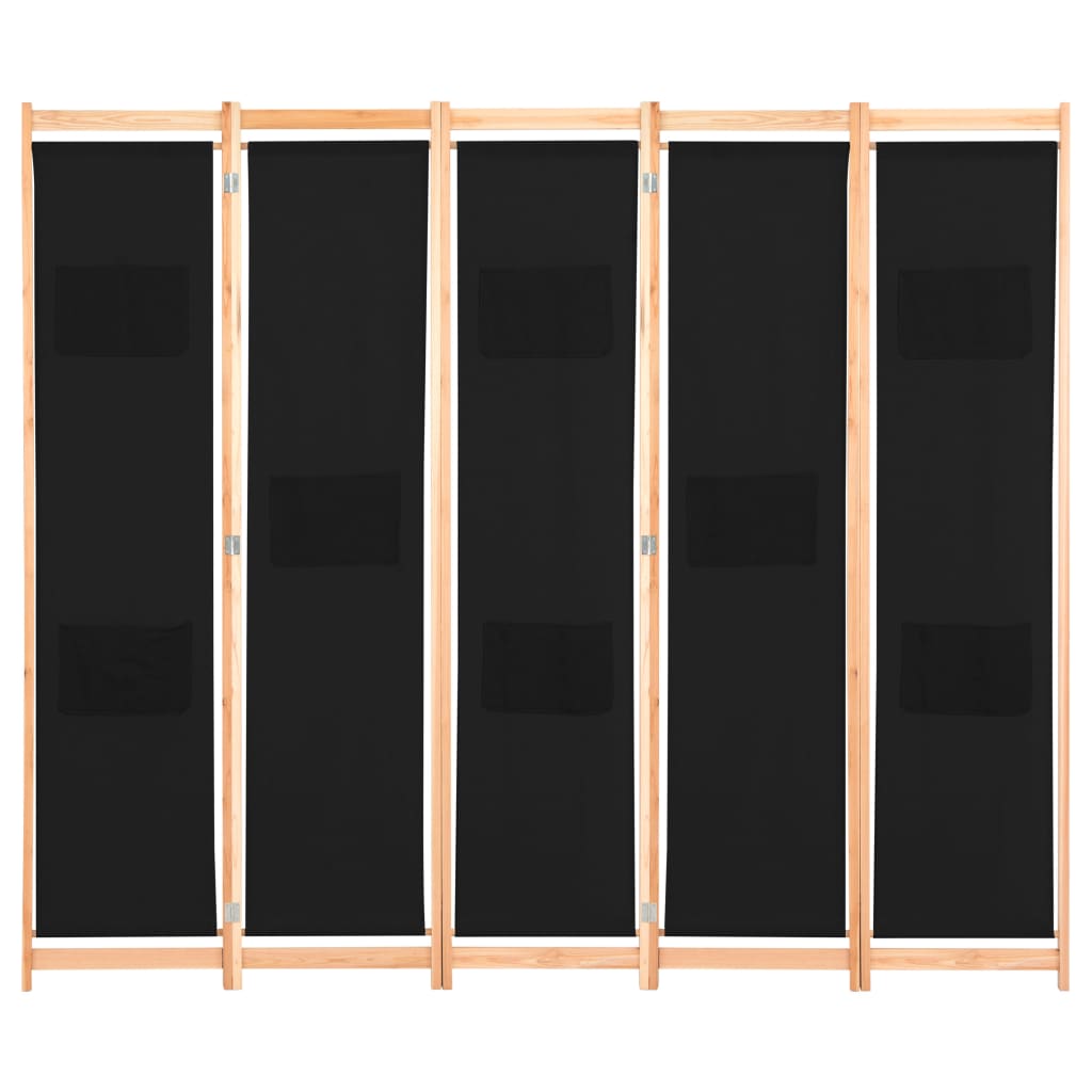 8718475730934_g_en_hd_1 vidaXL 5-Panel Room Divider Black 200x170x4 cm Fabric - Image 2