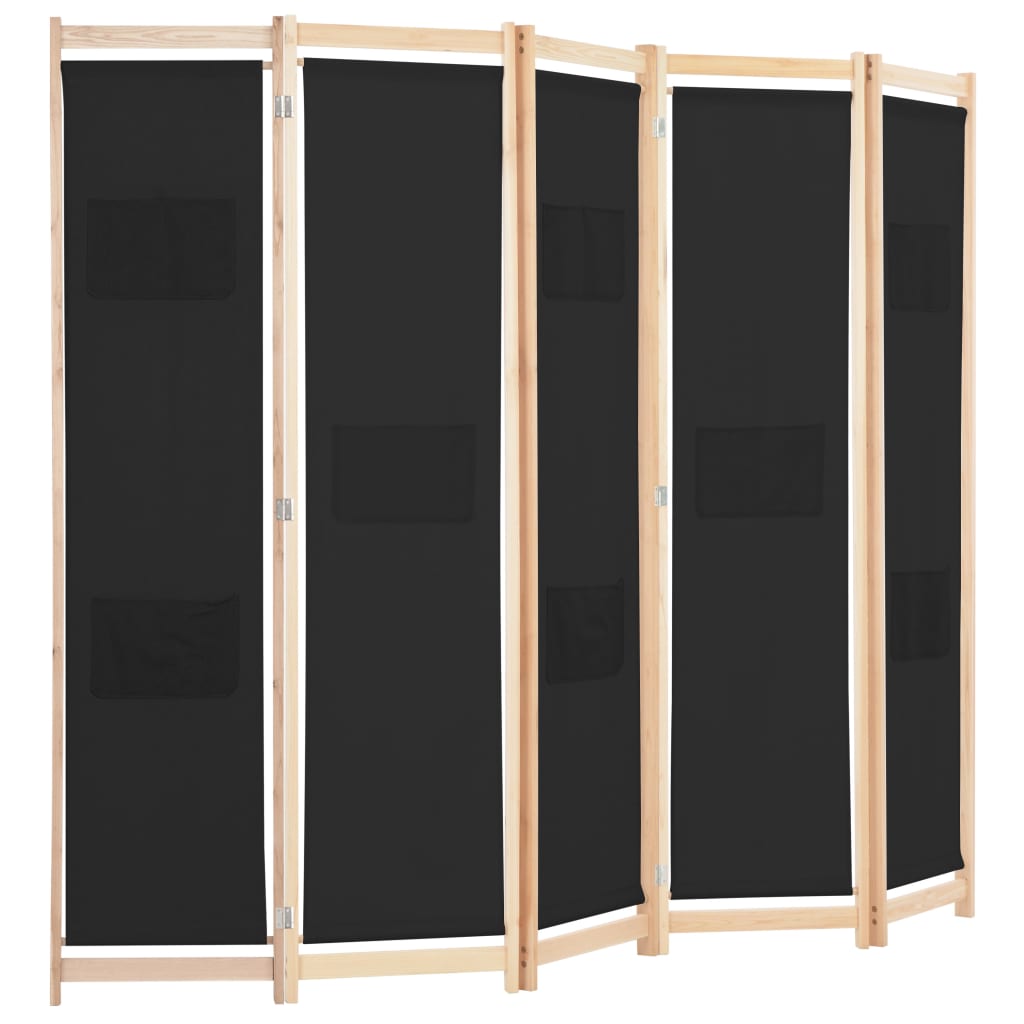 8718475730934_g_en_hd_2 vidaXL 5-Panel Room Divider Black 200x170x4 cm Fabric - Image 3