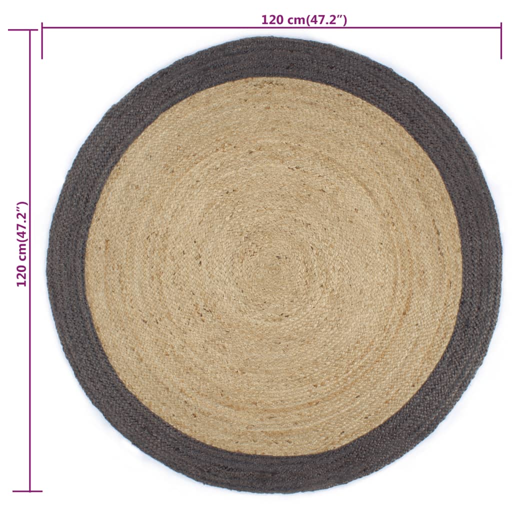 8718475733171_g_en_hd_5 vidaXL Handmade Rug Jute with Dark Grey Border 120 cm - Image 6