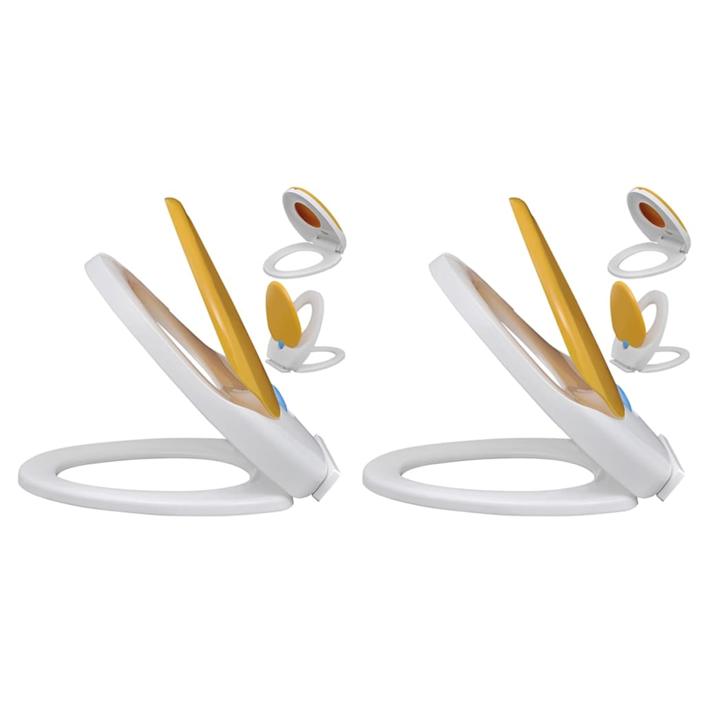 8718475797104_a_en_hd_1 vidaXL Toilet Seats with Soft Close Lids 2 pcs Plastic White and Yellow - Image 1