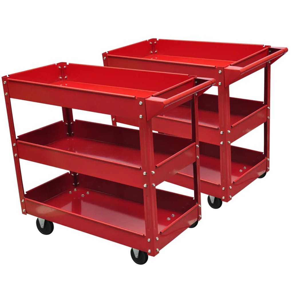 8718475833048_a_en_hd_1 2 x Workshop Tool Trolley 100 kg 3 Shelves - Image 1