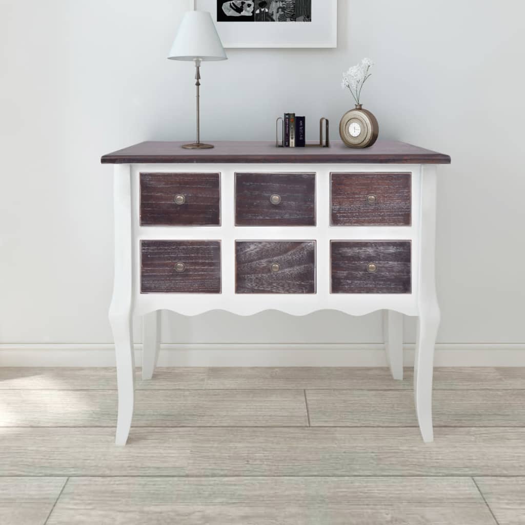 8718475846642_m_en_hd_1 vidaXL Console Cabinet 6 Drawers Brown and White Wood - Image 1