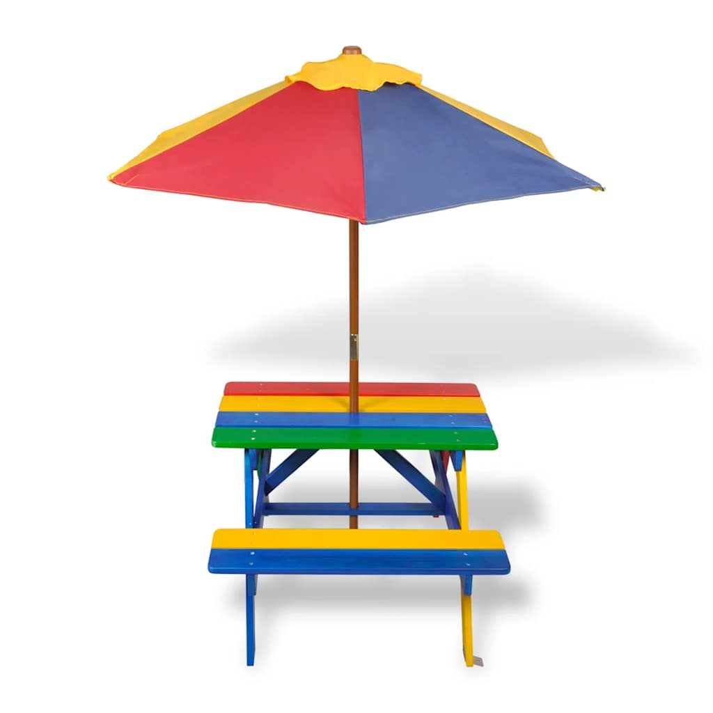 8718475849681_g_en_hd_1 vidaXL Kids' Picnic Table with Benches and Parasol Multicolour Wood - Image 2