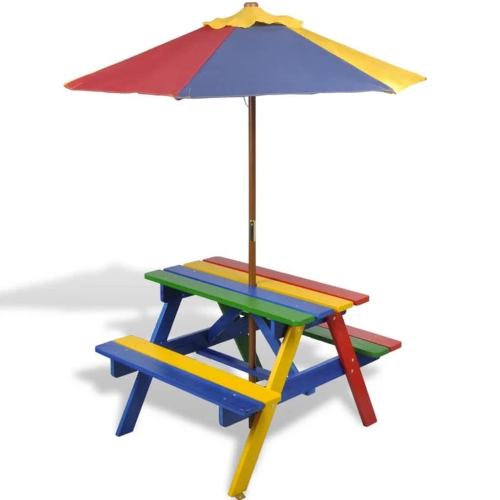 8718475849681_g_en_hd_5 vidaXL Kids' Picnic Table with Benches and Parasol Multicolour Wood - Image 6