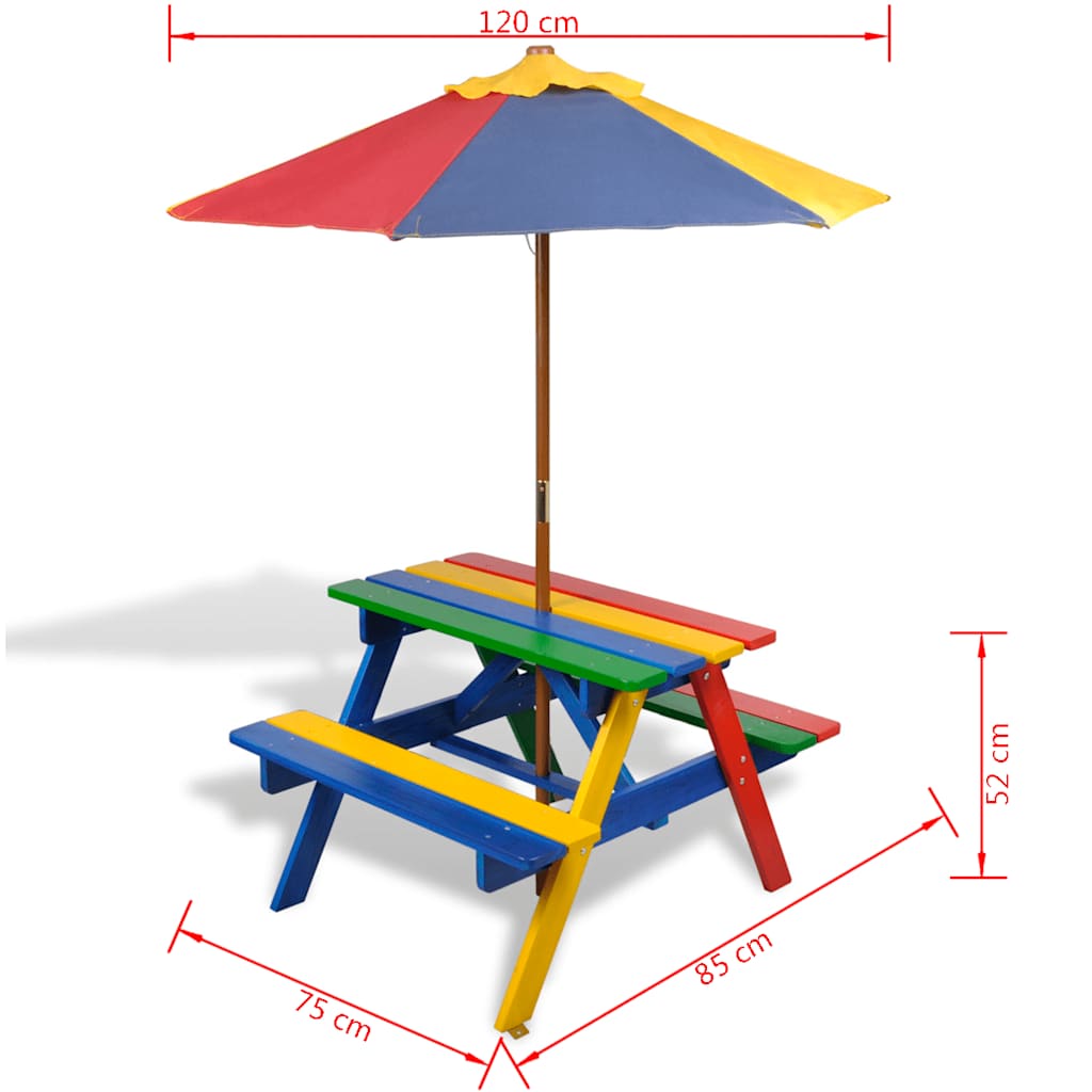8718475849681_g_en_hd_6 vidaXL Kids' Picnic Table with Benches and Parasol Multicolour Wood - Image 7