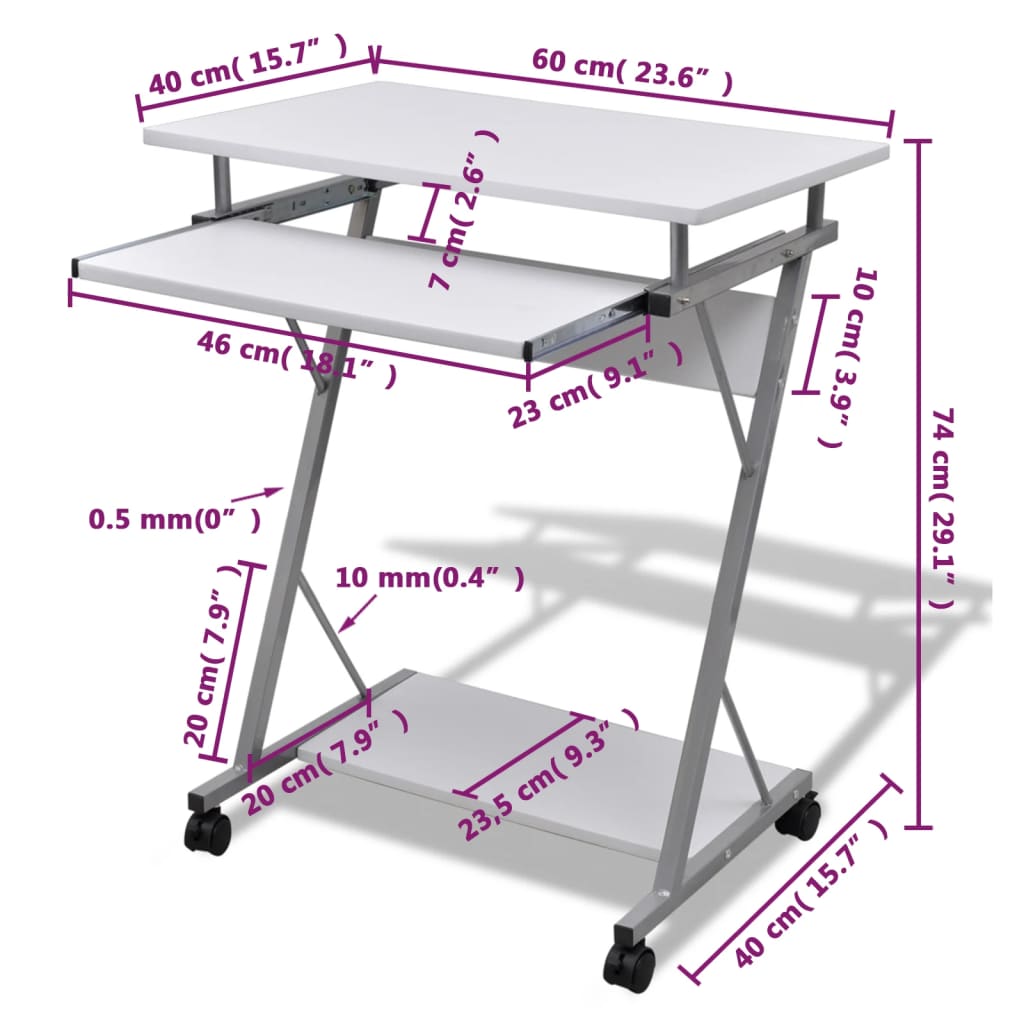 8718475854272_g_en_hd_4 vidaXL Compact Computer Desk with Pull-out Keyboard Tray White - Image 6