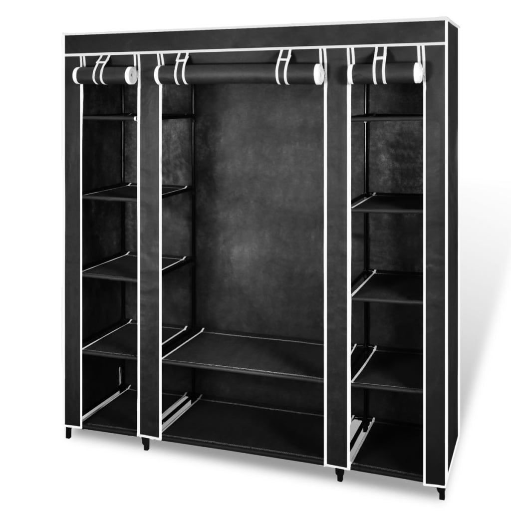 8718475855095_a_en_hd_1 vidaXL Wardrobe with Compartments and Rods 45x150x176 cm Black Fabric - Image 1