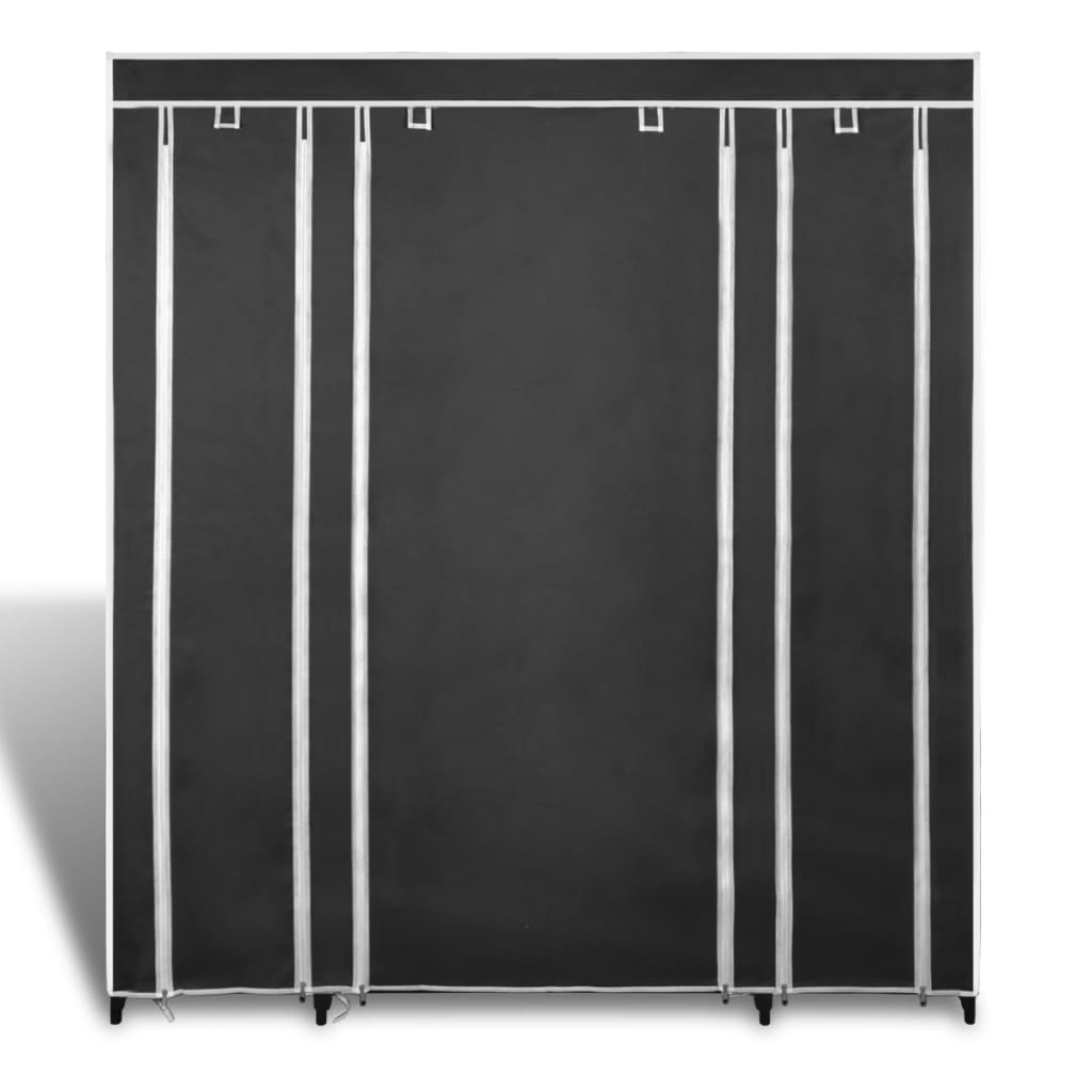 8718475855095_g_en_hd_1 vidaXL Wardrobe with Compartments and Rods 45x150x176 cm Black Fabric - Image 2