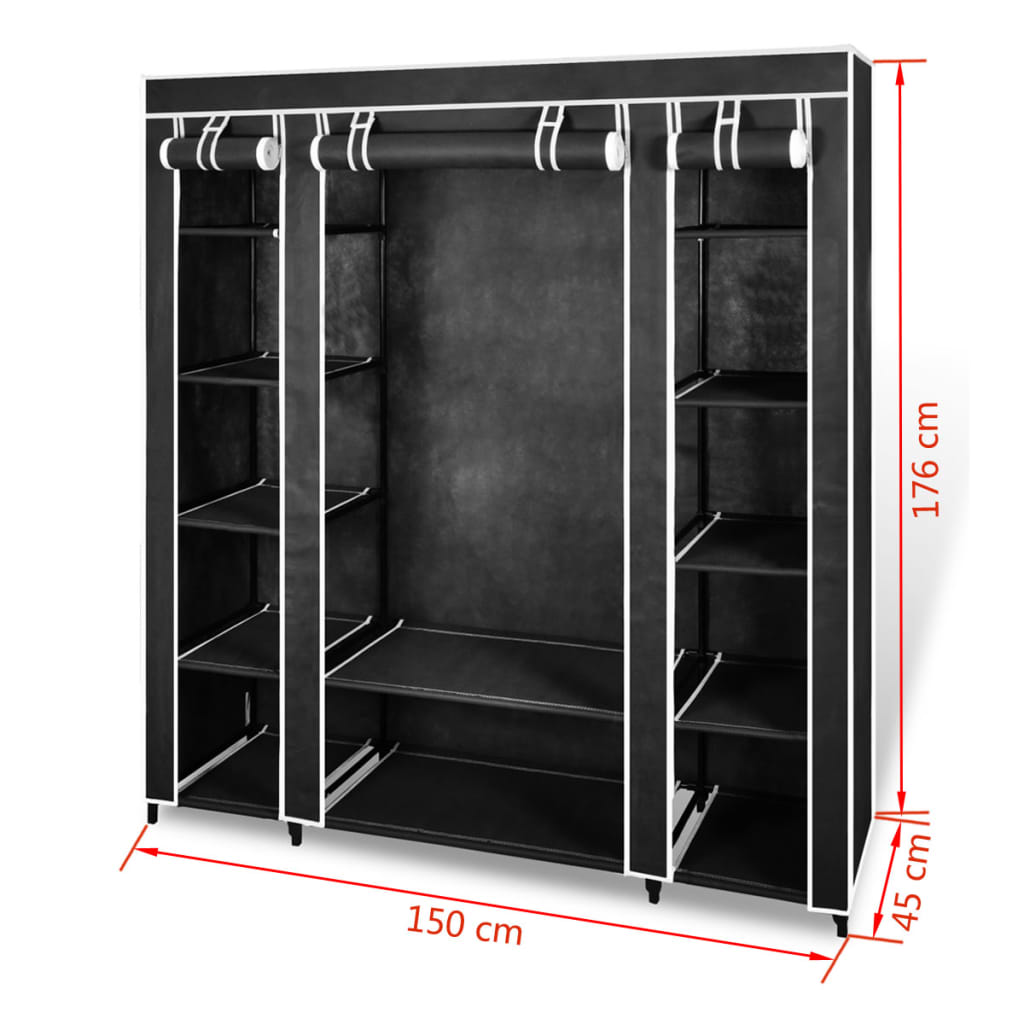 8718475855095_g_en_hd_6 vidaXL Wardrobe with Compartments and Rods 45x150x176 cm Black Fabric - Image 8