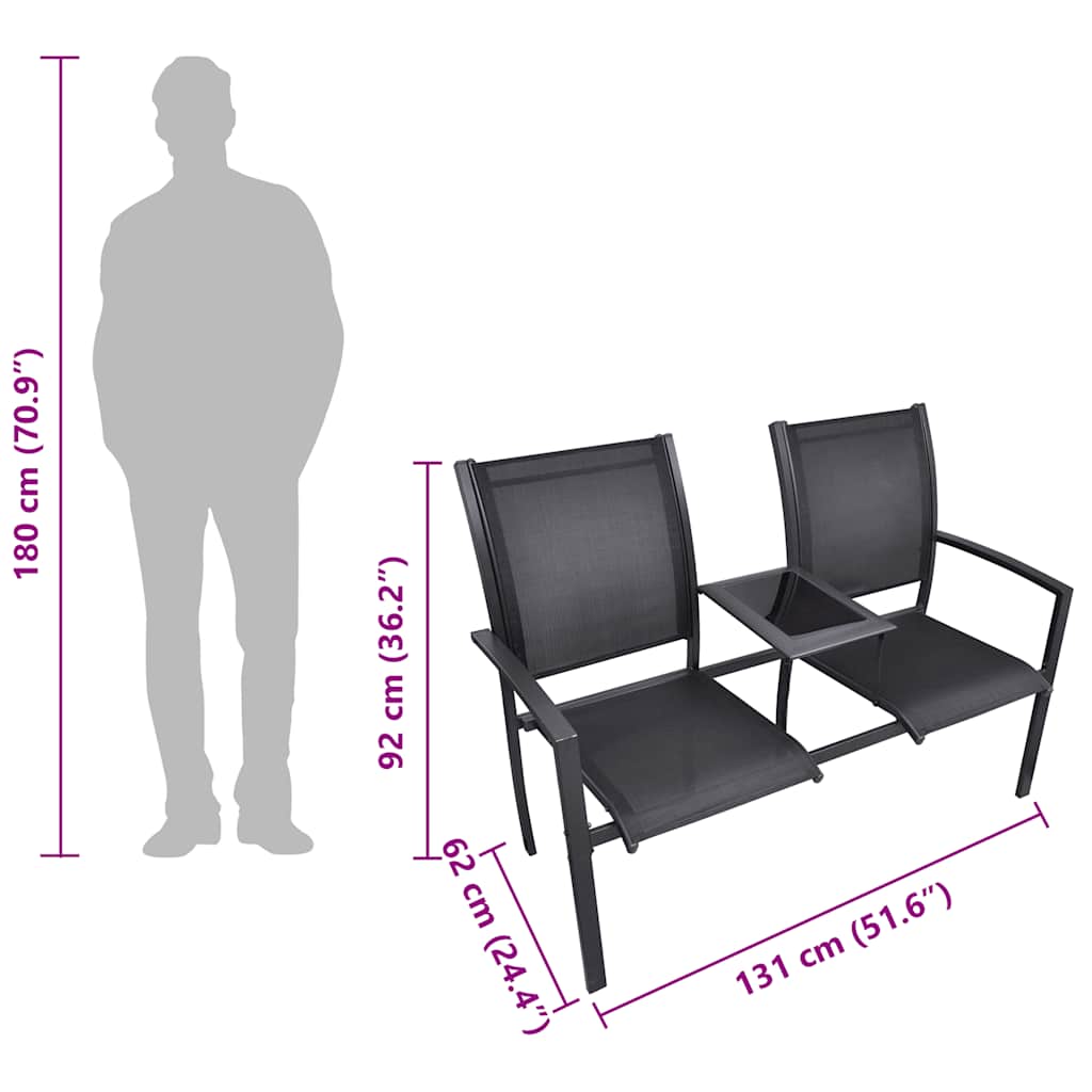 8718475869375_g_en_hd_5 vidaXL 2 Seater Garden Bench 131 cm Steel and Textilene Black - Image 7