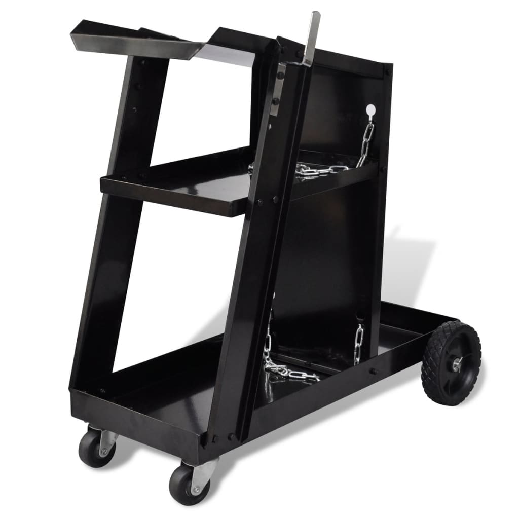 8718475870067_a_en_hd_1 Welding Cart Black Trolley with 3 Shelves Workshop Organiser - Image 1