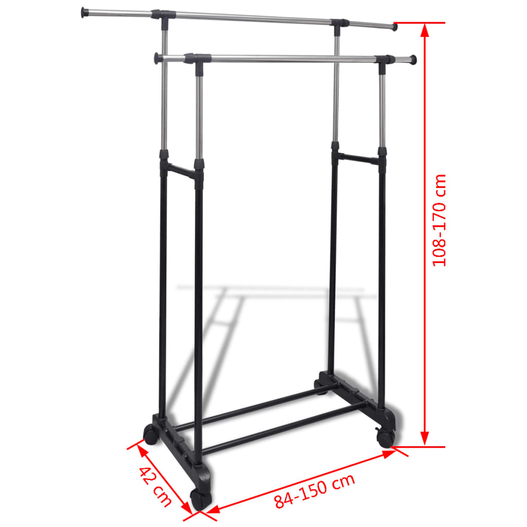 8718475873044_g_en_hd_5 vidaXL Adjustable Clothes Rack 4 Castors 2 Hanging Rails - Image 6