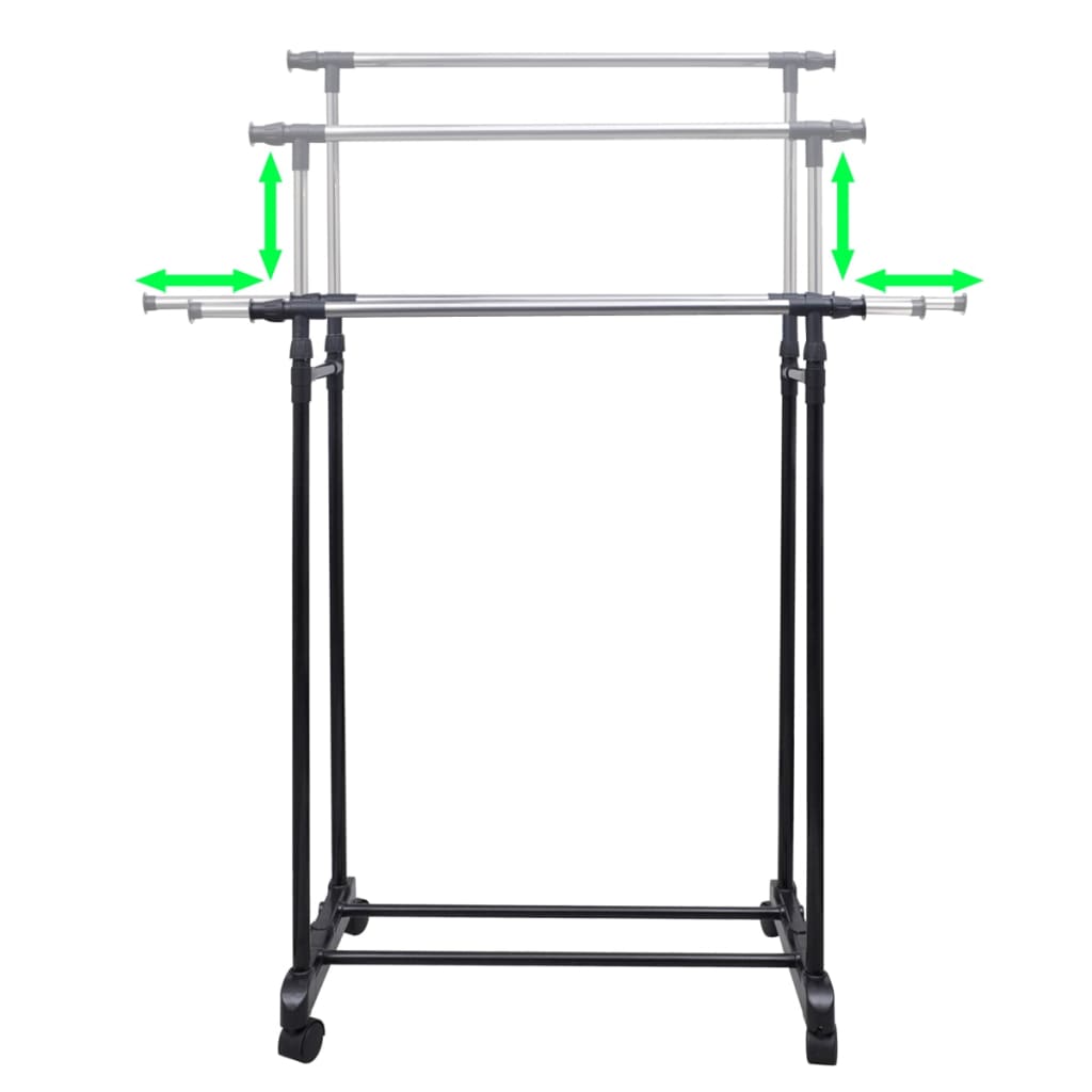 8718475873044_g_en_hd_6 vidaXL Adjustable Clothes Rack 4 Castors 2 Hanging Rails - Image 7