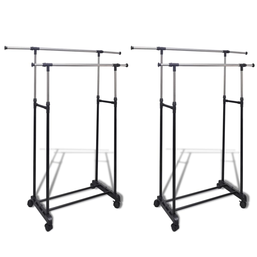 8718475878711_a_en_hd_1 vidaXL Adjustable Clothes Rack with 2 Hanging Rails 2 pcs - Image 1