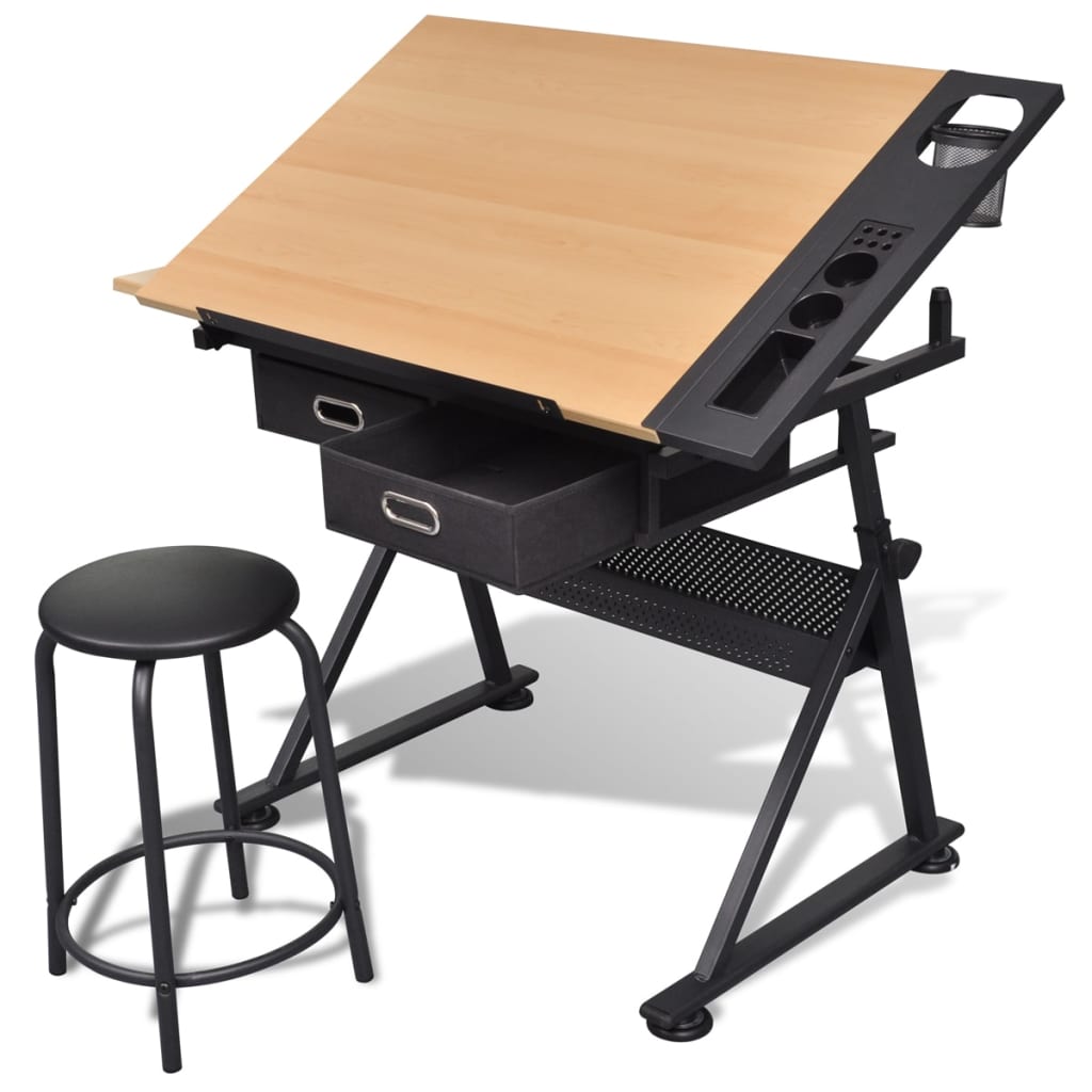 8718475882589_a_en_hd_1 vidaXL Two Drawers Tiltable Tabletop Drawing Table with Stool - Image 1