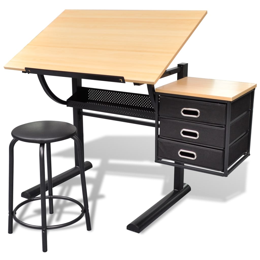 8718475882596_a_en_hd_1 vidaXL Three Drawers Drawing Table with Stool - Image 1