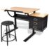 vidaXL Three Drawers Drawing Table with Stool - Image 2