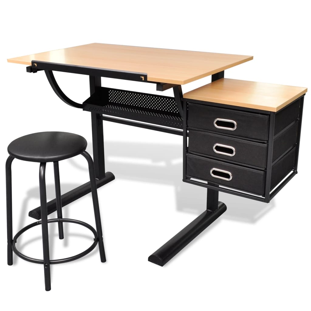 8718475882596_g_en_hd_1 vidaXL Three Drawers Drawing Table with Stool - Image 2