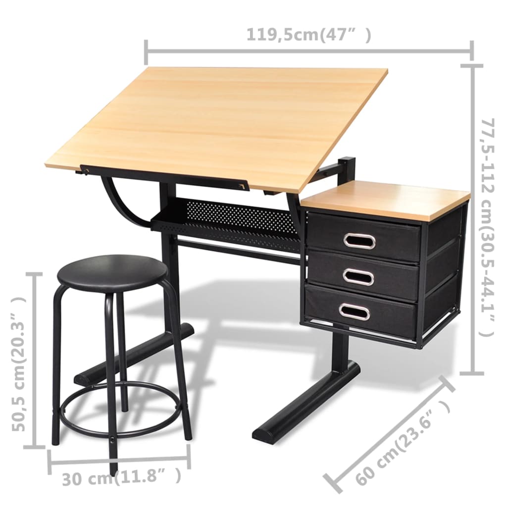 8718475882596_g_en_hd_5 vidaXL Three Drawers Drawing Table with Stool - Image 6