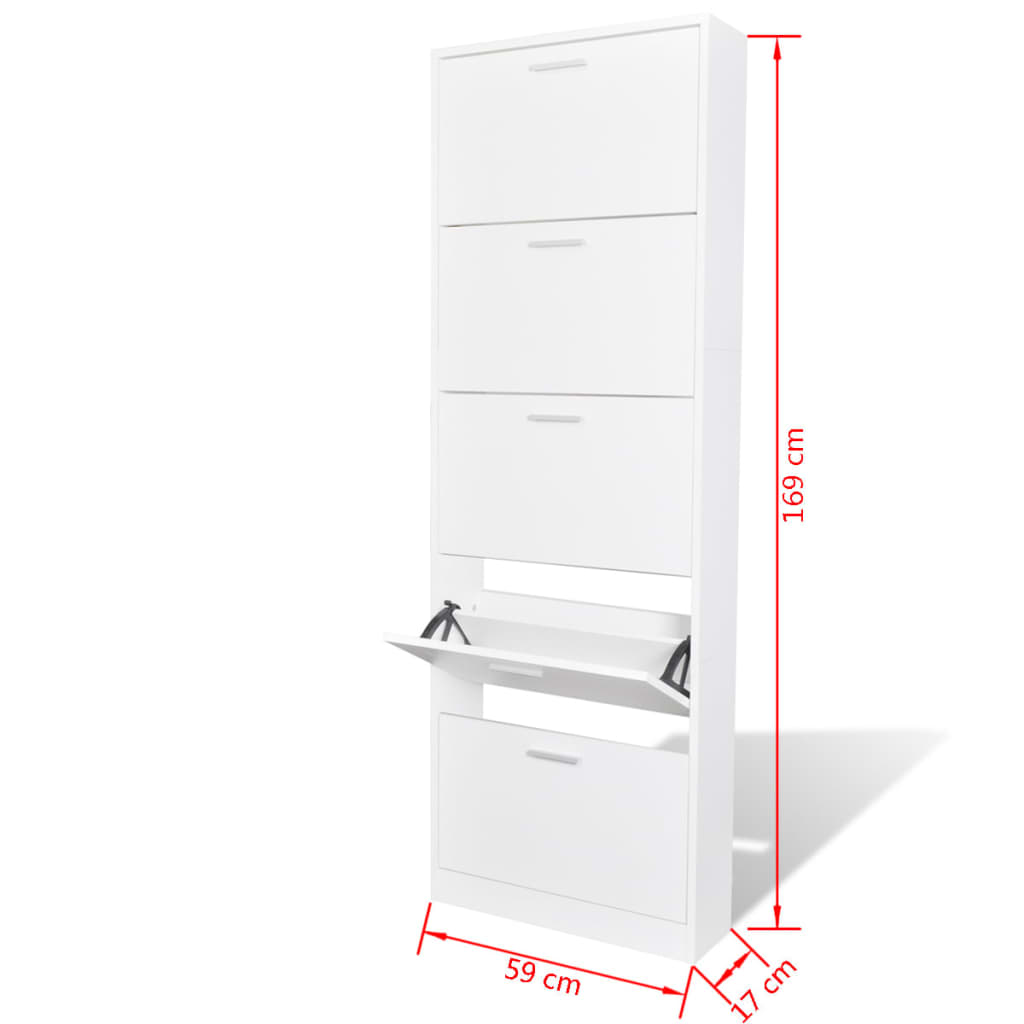 8718475885559_g_en_hd_5 White Wooden Shoe Cabinet with 5 Compartments - Image 7
