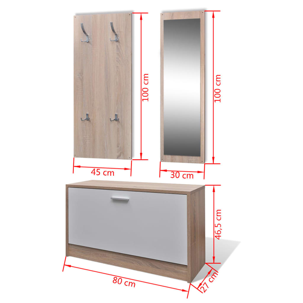 8718475885610_g_en_hd_6 Oak and White 3-in-1 Wooden Shoe Cabinet Set - Image 8