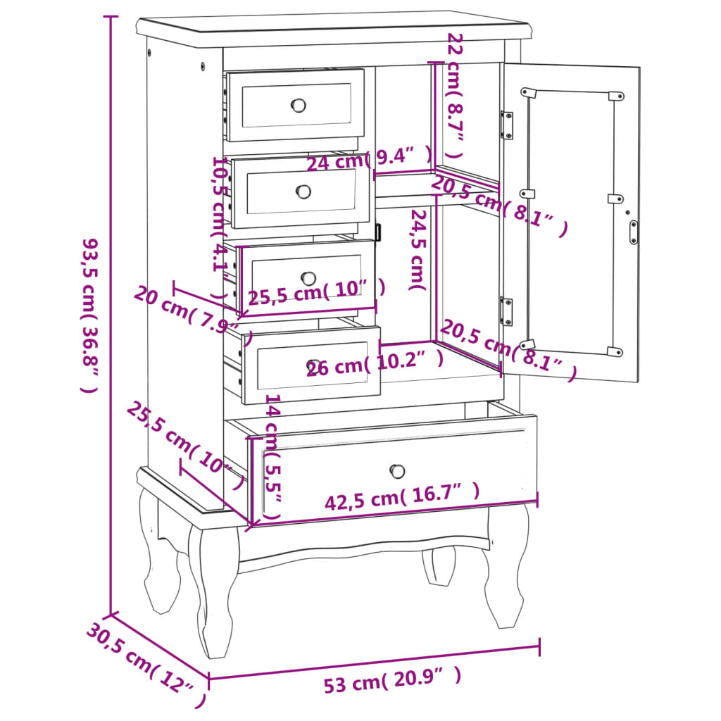 8718475885917_g_en_hd_7 vidaXL Cabinet with 5 Drawers 2 Shelves White - Image 10