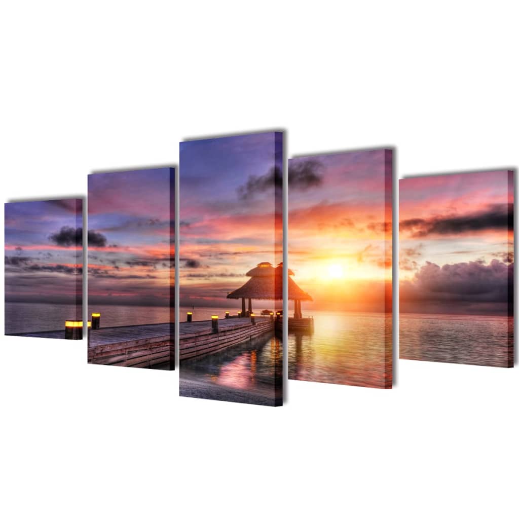 8718475903154_a_en_hd_1 Canvas Wall Print Set Beach with Pavilion 200 x 100 cm - Image 1
