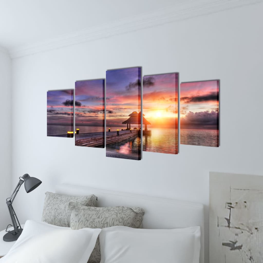 8718475903154_g_en_hd_1 Canvas Wall Print Set Beach with Pavilion 200 x 100 cm - Image 2