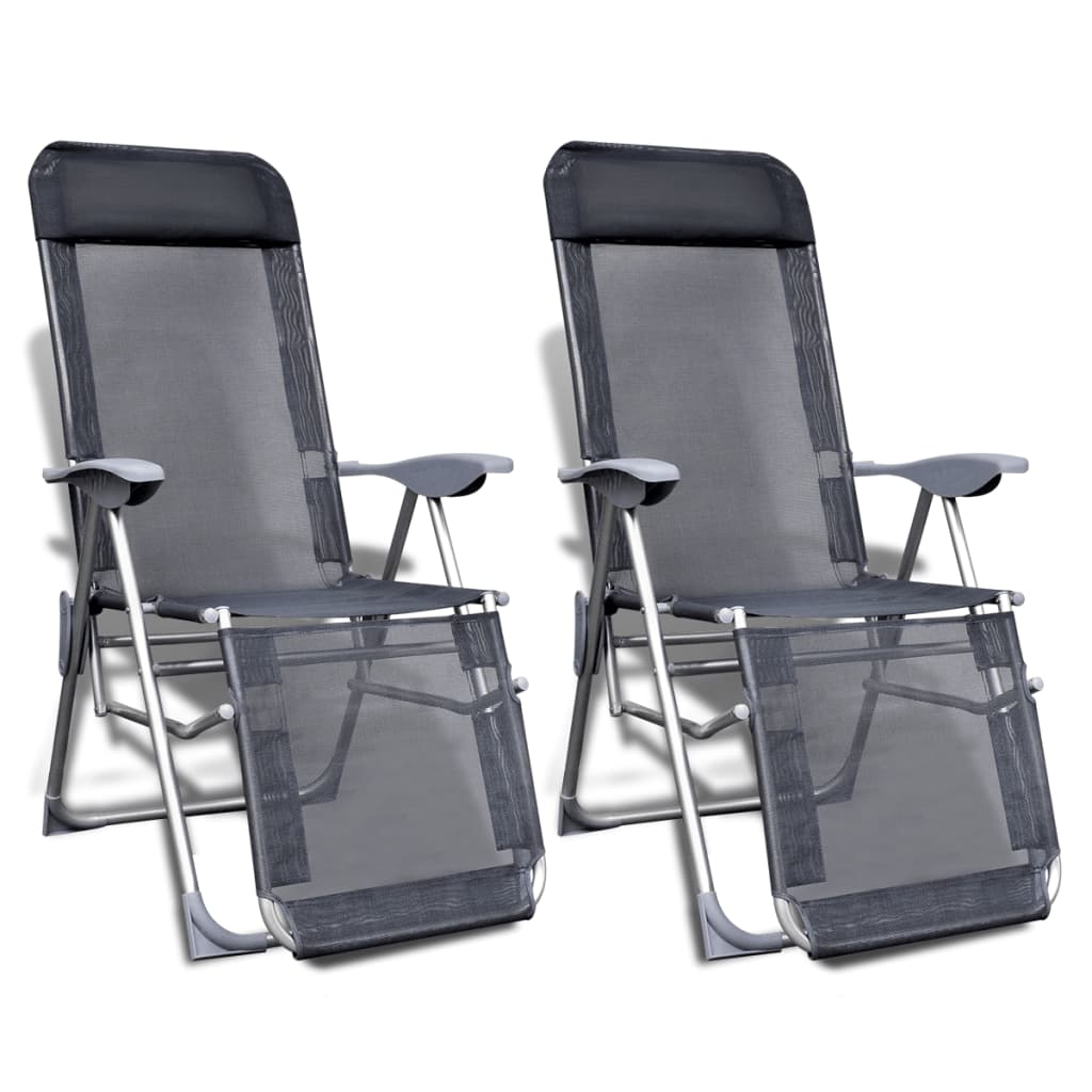 vidaXL Folding Garden Chairs 2 pcs Aluminium and Textilene Grey