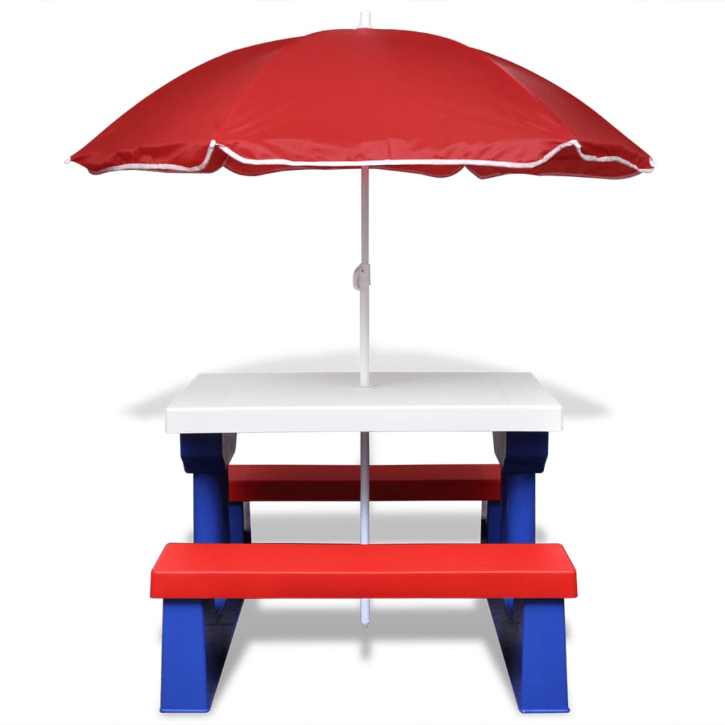 8718475906841_g_en_hd_1 vidaXL Kids' Picnic Table with Benches and Parasol Multicolour - Image 2