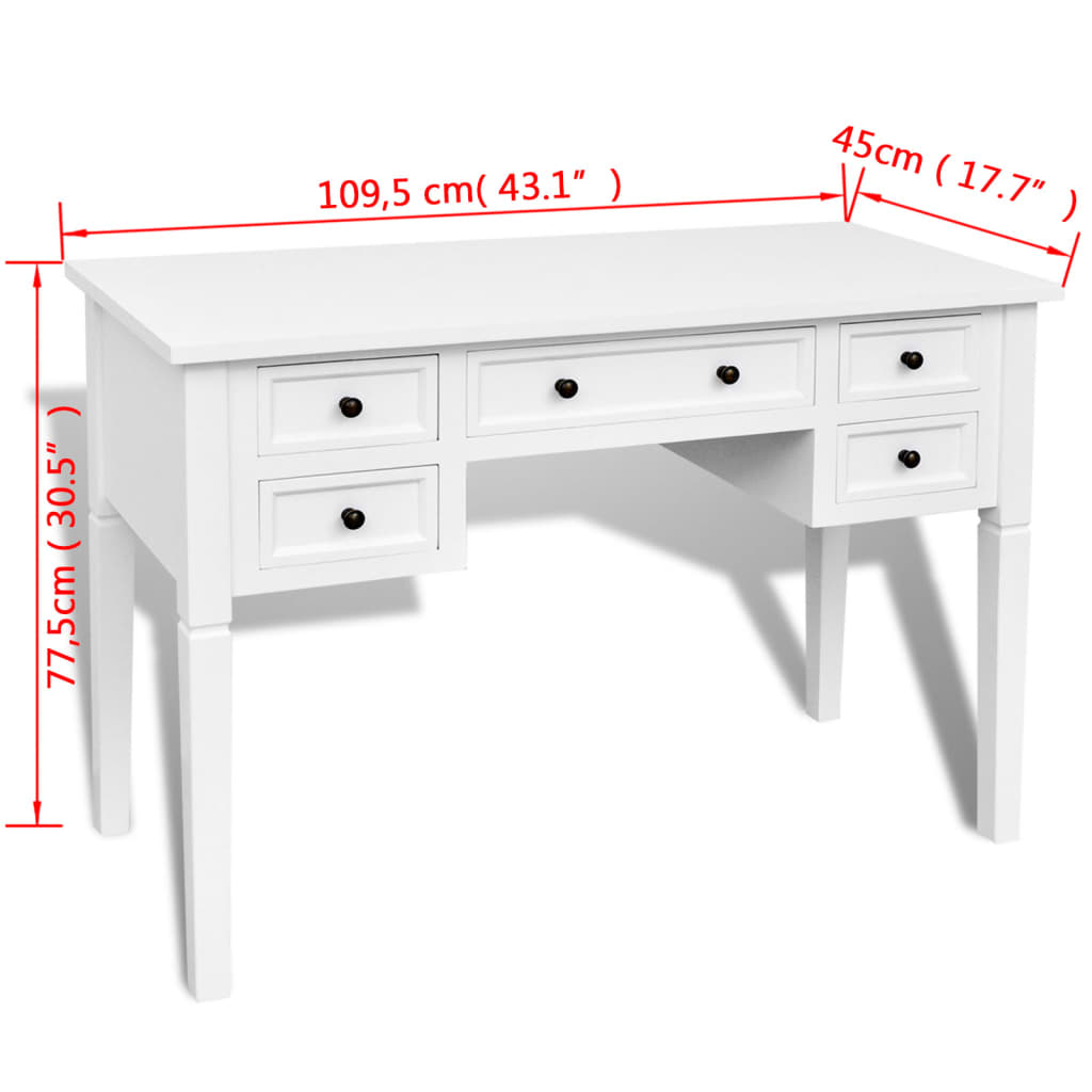 8718475909293_g_en_hd_4 White Writing Desk with 5 Drawers - Image 7