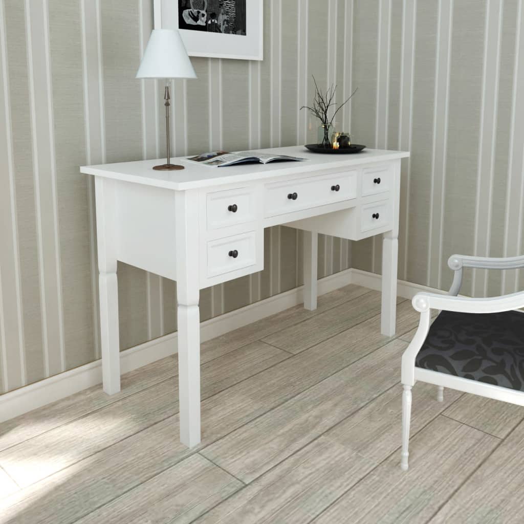 8718475909293_m_en_hd_1 White Writing Desk with 5 Drawers - Image 1