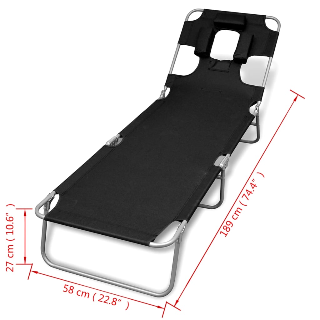 8718475910466_g_en_hd_6 vidaXL Folding Sun Lounger with Head Cushion Powder-coated Steel Black - Image 7