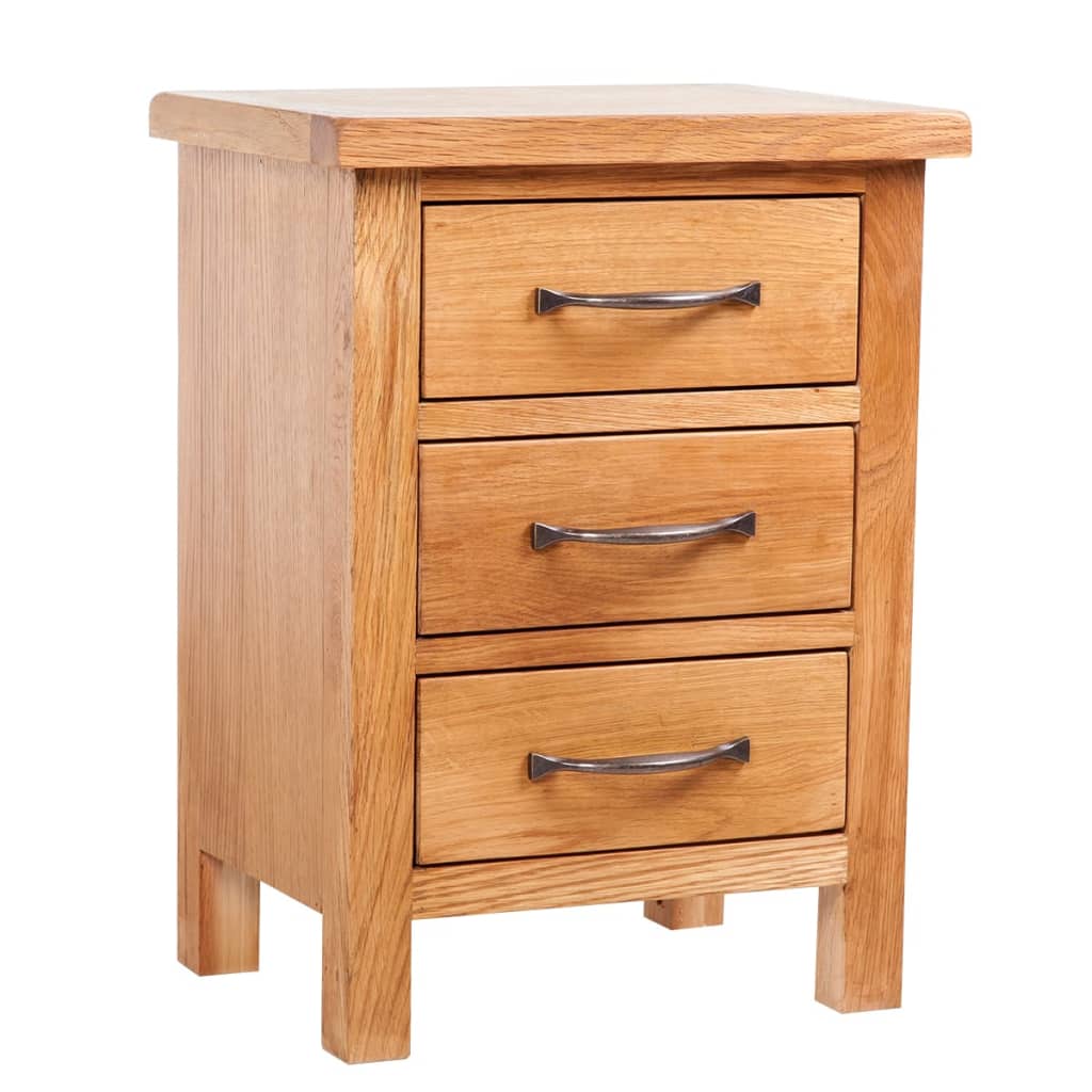 8718475923916_a_en_hd_1 vidaXL Nightstand with 3 Drawers 40x30x54 cm Solid Oak Wood - Image 1