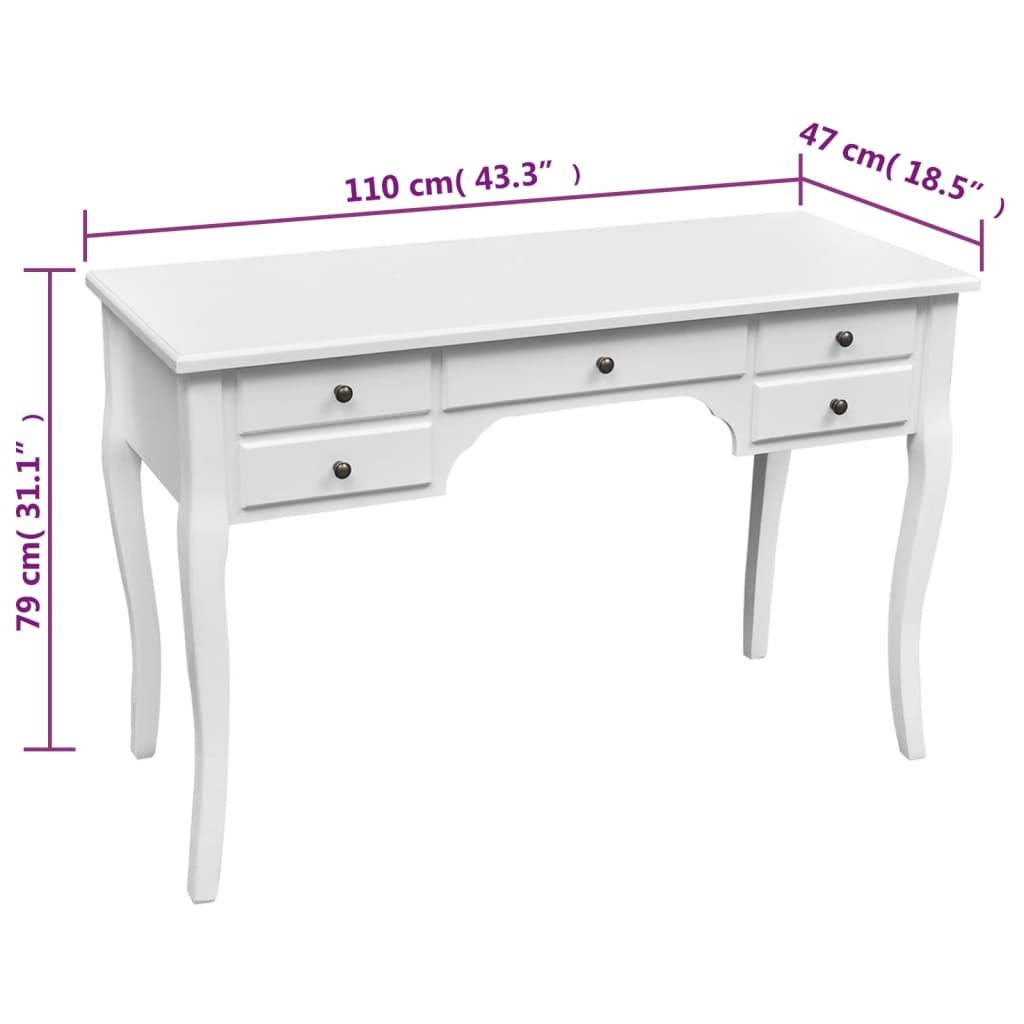 8718475926412_g_en_hd_3 vidaXL Wooden French Desk with Curved Legs and 5 Drawers - Image 5