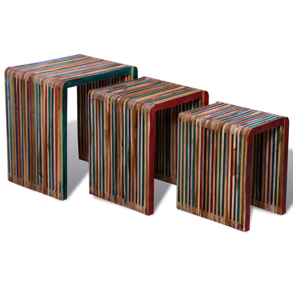 8718475931270_a_en_hd_1 vidaXL Nesting Table Set 3 Pieces Colourful Reclaimed Teak - Image 1