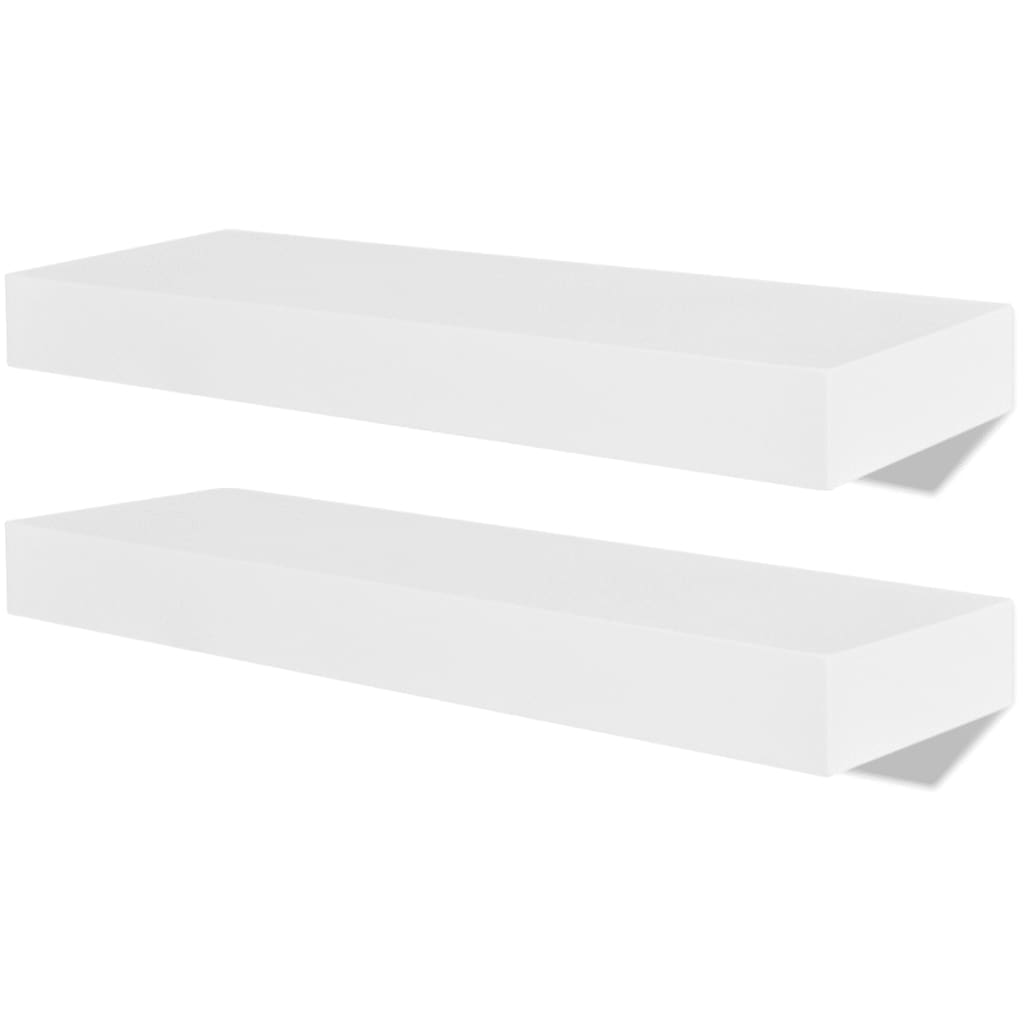 8718475938545_a_en_hd_1 2 White MDF Floating Wall Display Shelves Book/DVD Storage - Image 2