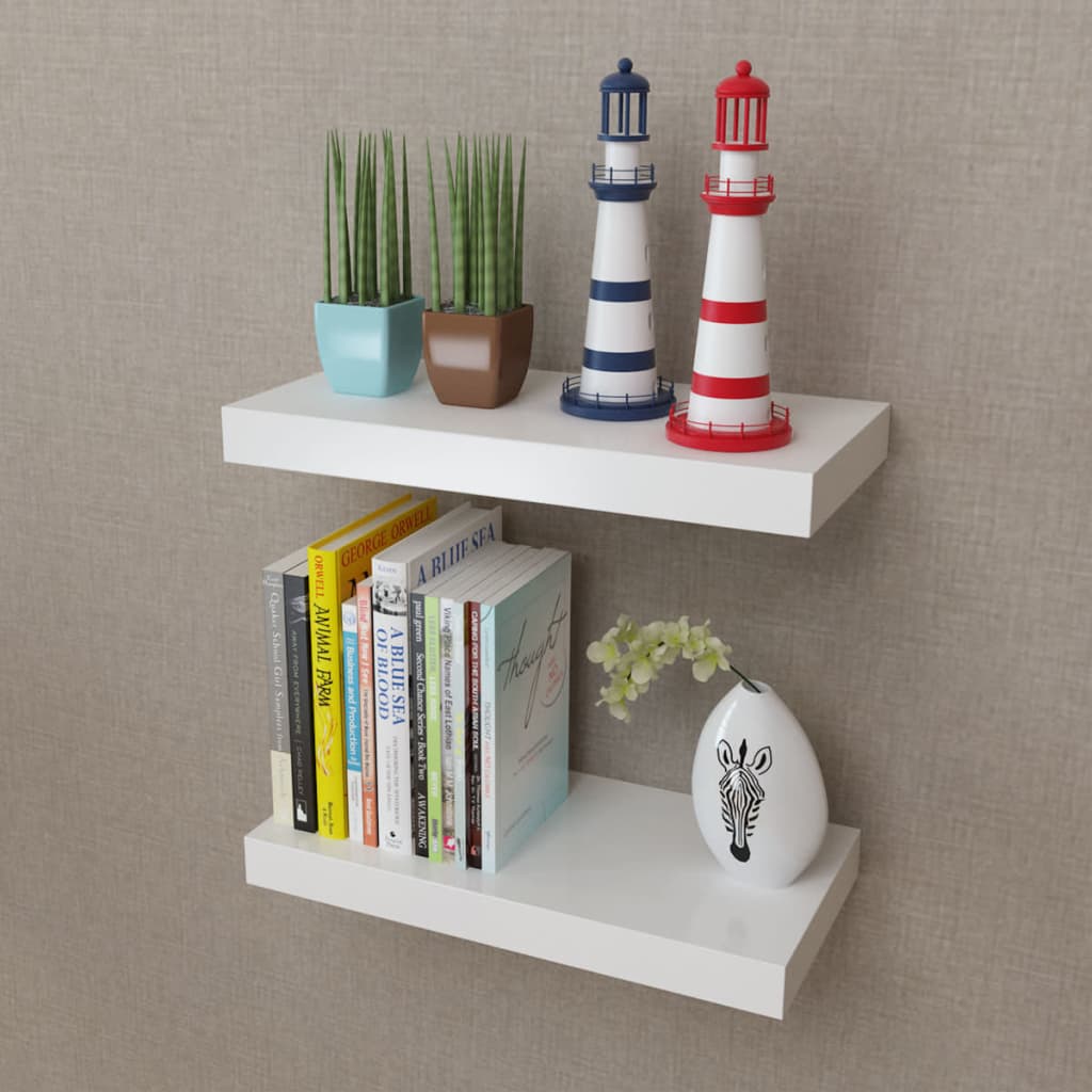 8718475938545_m_en_hd_1 2 White MDF Floating Wall Display Shelves Book/DVD Storage - Image 1