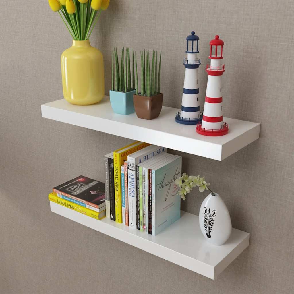 8718475938552_m_en_hd_1 2 White MDF Floating Wall Display Shelves Book/DVD Storage - Image 1