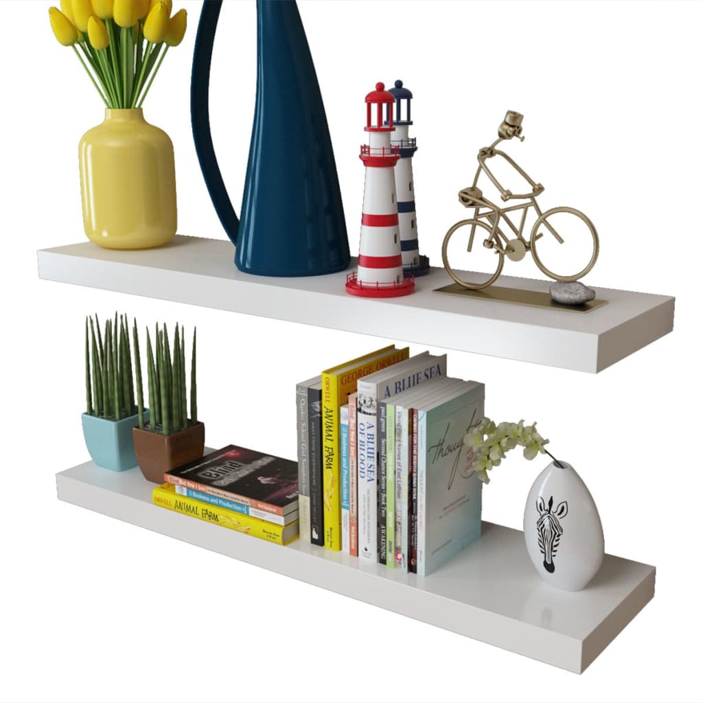 8718475938569_g_en_hd_2 2 White MDF Floating Wall Display Shelves Book/DVD Storage - Image 4