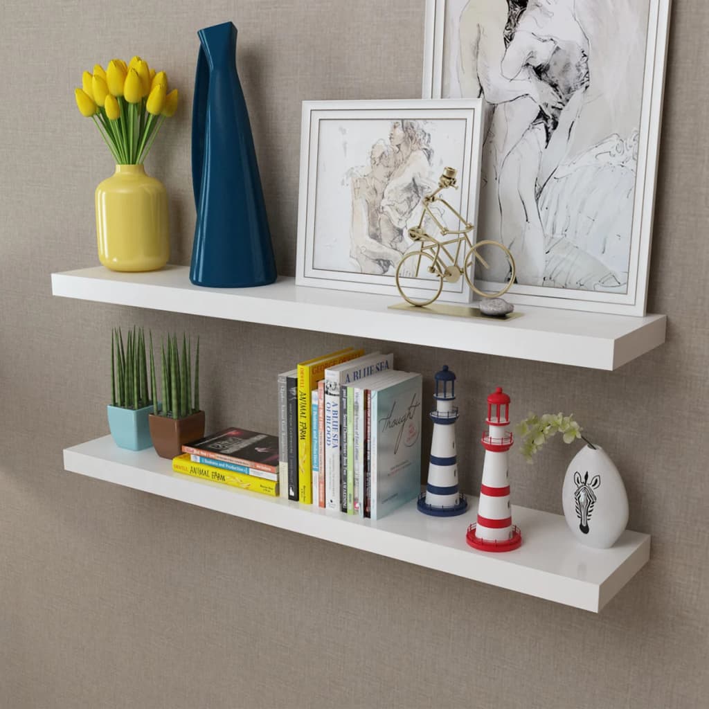 8718475938576_m_en_hd_1 2 White MDF Floating Wall Display Shelves Book/DVD Storage - Image 1