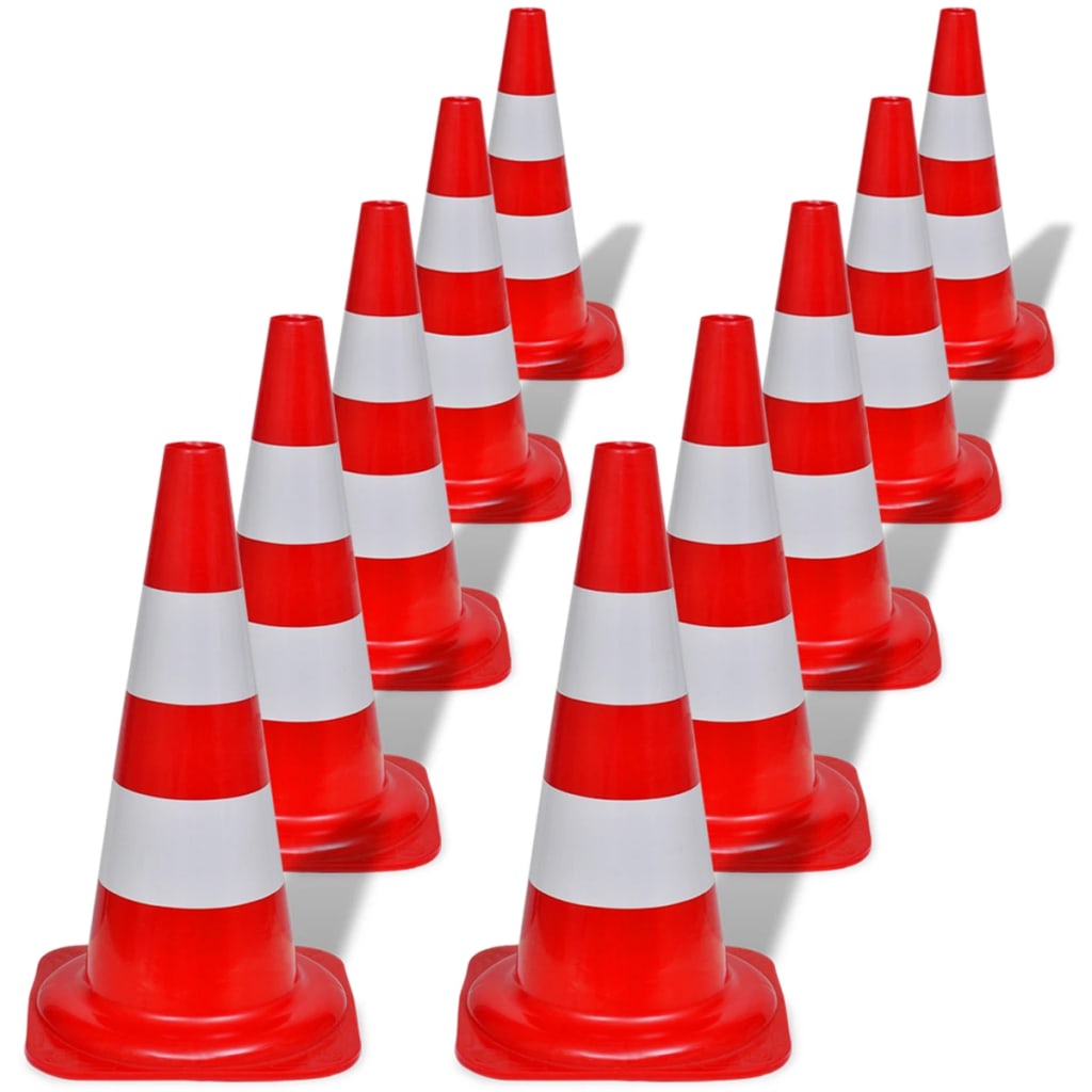8718475944119_a_en_hd_1 10 Reflective Traffic Cones Red and White 50 cm - Image 1