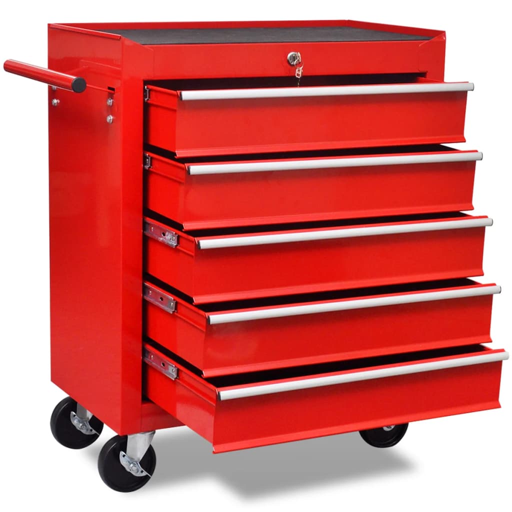 8718475945314_a_en_hd_1 vidaXL Workshop Tool Trolley 5 Drawers Red - Image 1