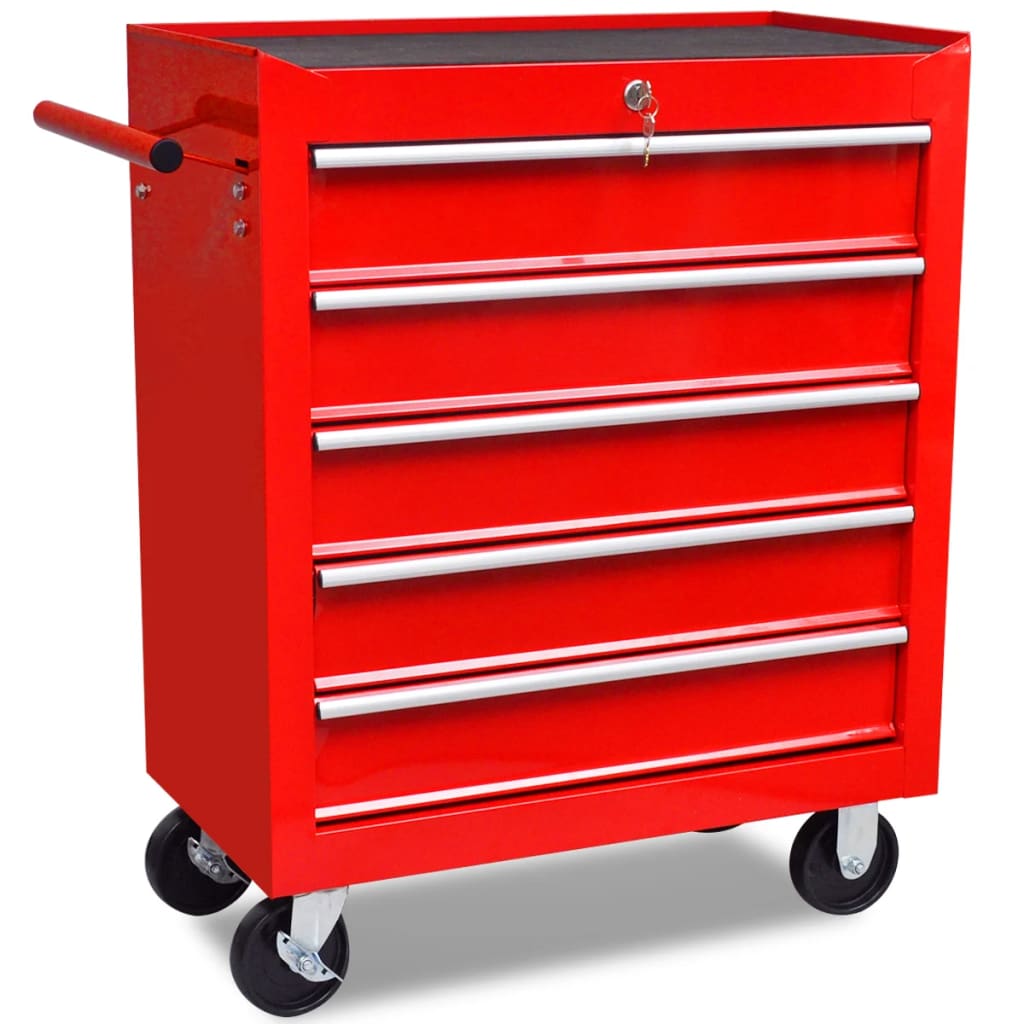 8718475945314_g_en_hd_2 vidaXL Workshop Tool Trolley 5 Drawers Red - Image 3