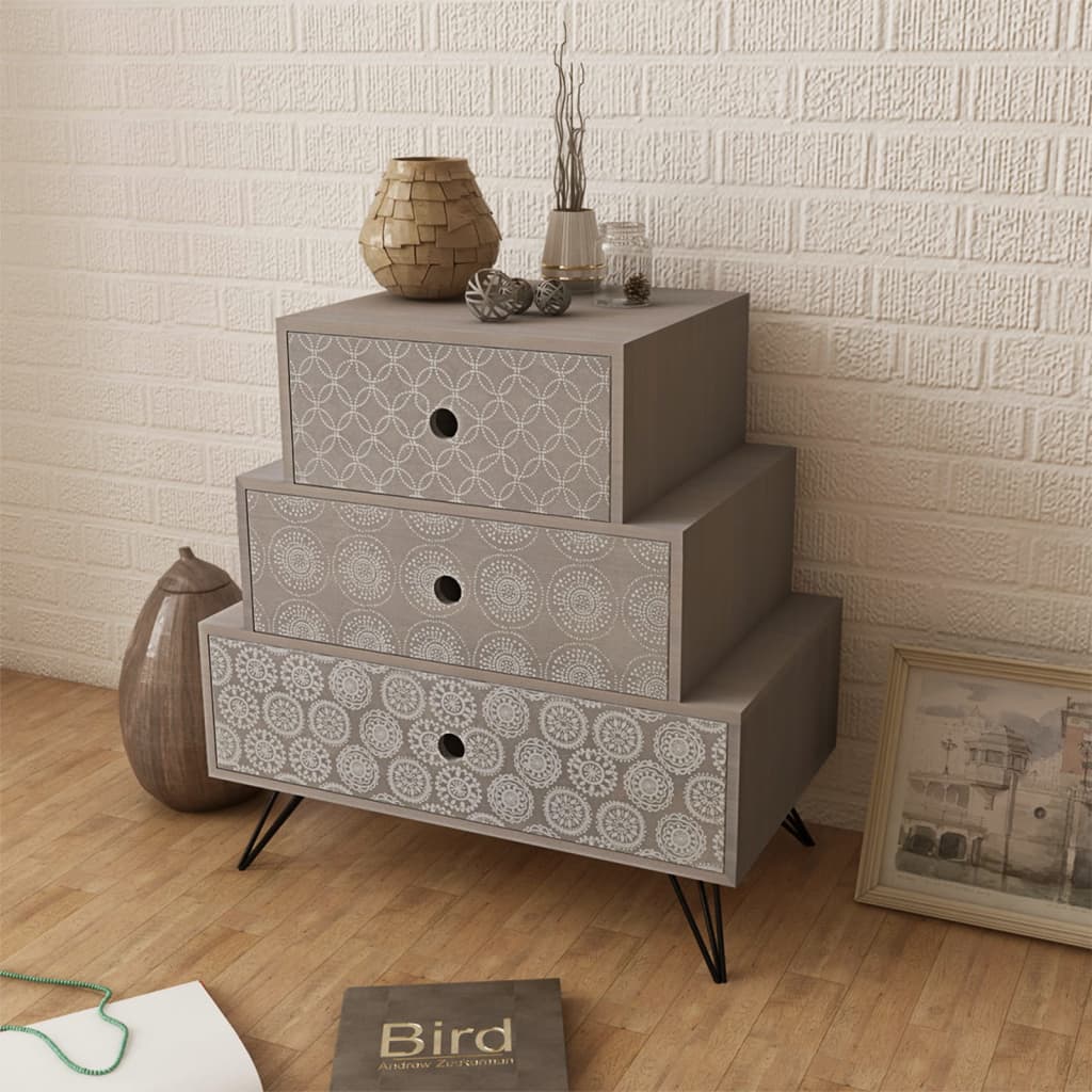 8718475946816_m_en_hd_1 vidaXL Nightstand with 3 Drawers Grey and Brown - Image 1