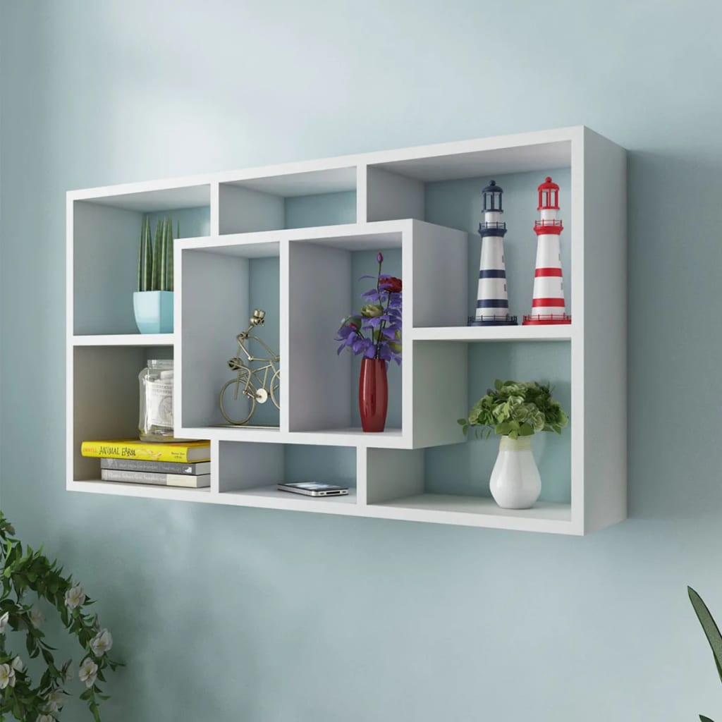 8718475954767_m_en_hd_1 Floating Wall Display Shelf 8 Compartments White - Image 1