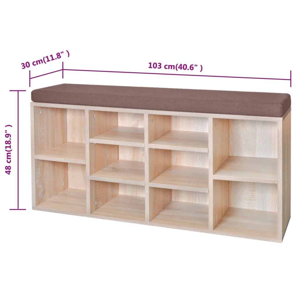 8718475954835_g_en_hd_3 Shoe Storage Bench 10 Compartments Oak Colour - Image 5